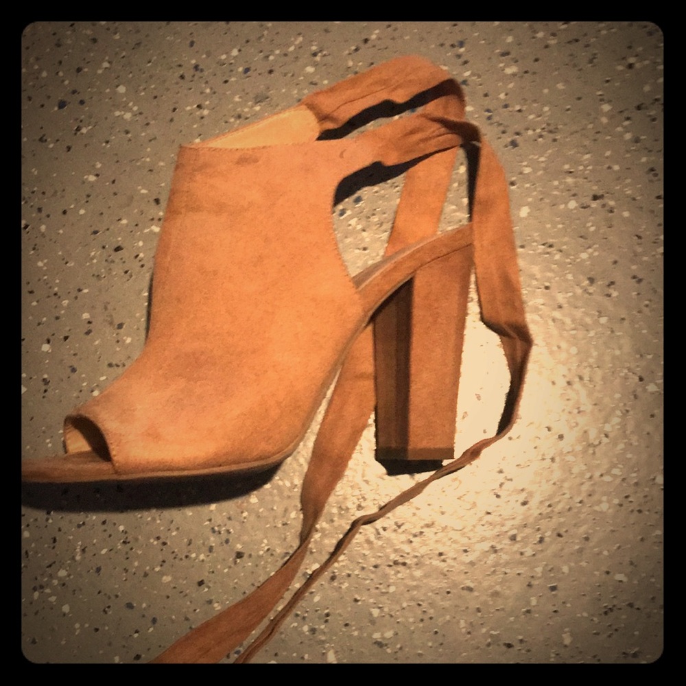 Wild diva lace up taupe heels